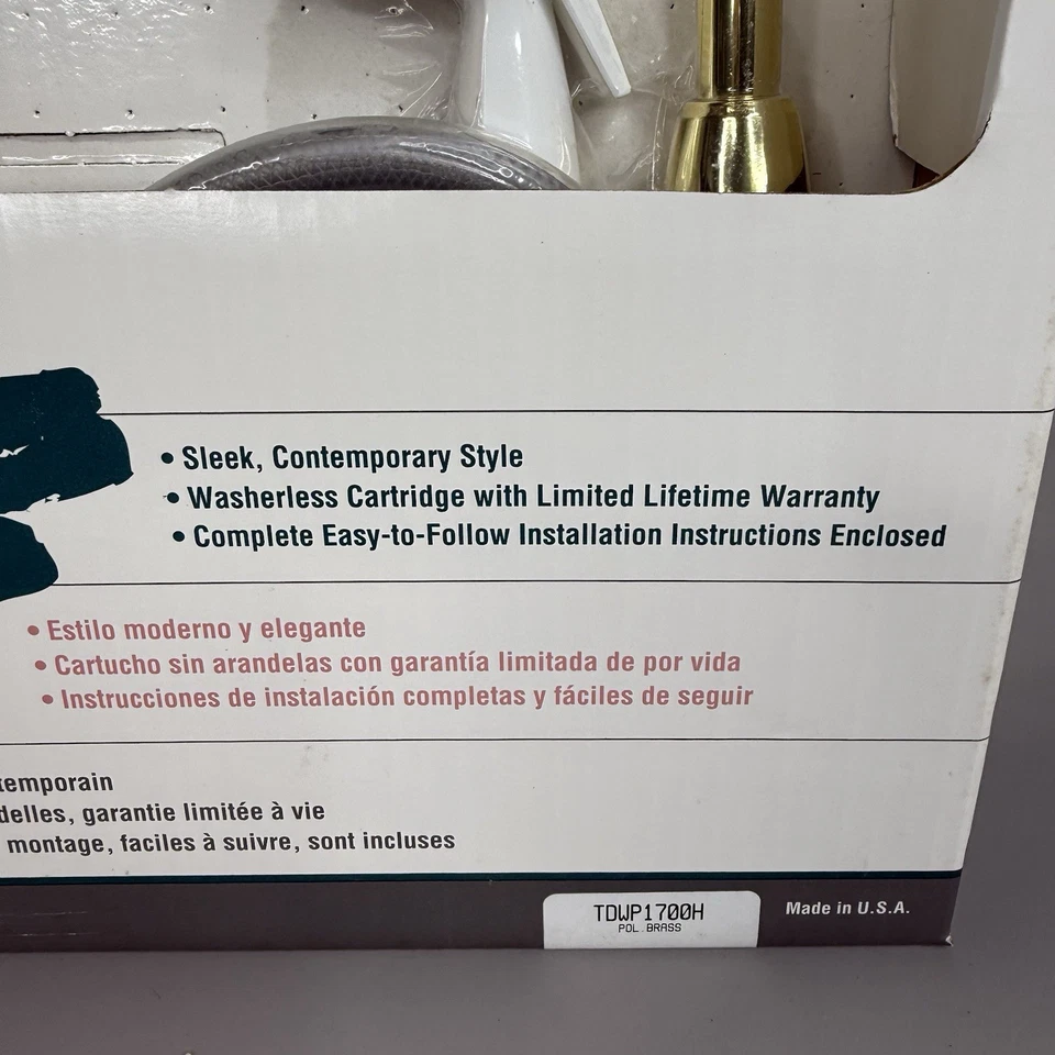 Grifo de cocina sin lavadora de doble control de latón amplio blanco dorado vintage Eljer Foto 2 de 4