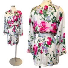 90s Victoria s Secret 100 Silk Floral Hot Pink White Vintage Bridal Robe