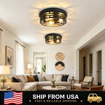 LETRY Industrial Metal 3-Light Flush Mount Ceiling Light E26 Bulb Fixture 2 Pack