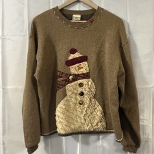 Vintage 90s Lee Heavyweight Womens M Christmas Sweatshirt Folk Art Snowman Ugly