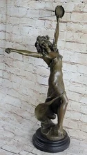 Tambourine Dancer Girl Art Deco Hot Cast Bronze Sculpture Statue on Marble Base