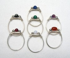 Handtied Wire Gemstone Rings Silver Size 7