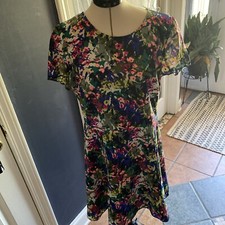 J. Crew Green Watercolor Floral Print Short Sleeve Fit & Flare Dress , Size10