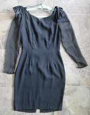 ROBERTA Vintage Black Sheath Dress 5/6 Small Sheer Sleeves Fitted Short Bows