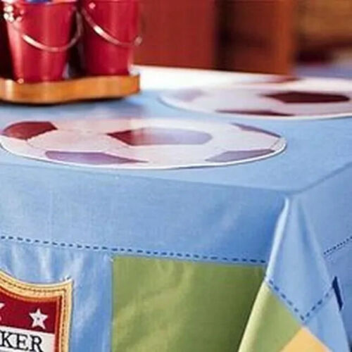 Pottery Barn Kids Soccer Theme Tablecloth NEW 100% Cotton 66" x 66" Party Decor - Picture 2 of 3