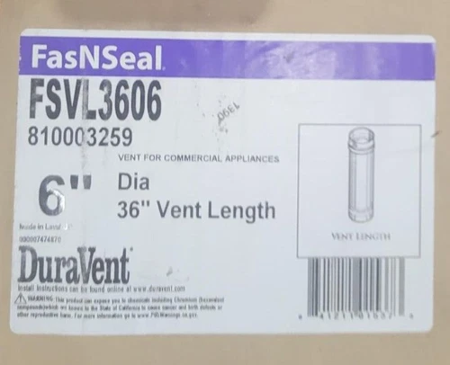 DuraVent 6" Inner Diameter - FasNSeal AL29-4C 36" Pipe Length FSVL3606