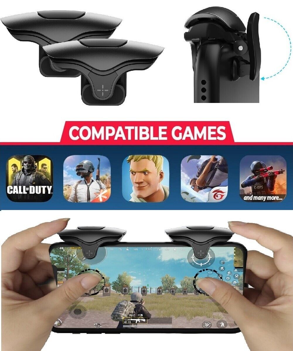 Gaming Trigger Phone Game PUBG COD Mobile Aim Shoot Controller Clip iOS  Android