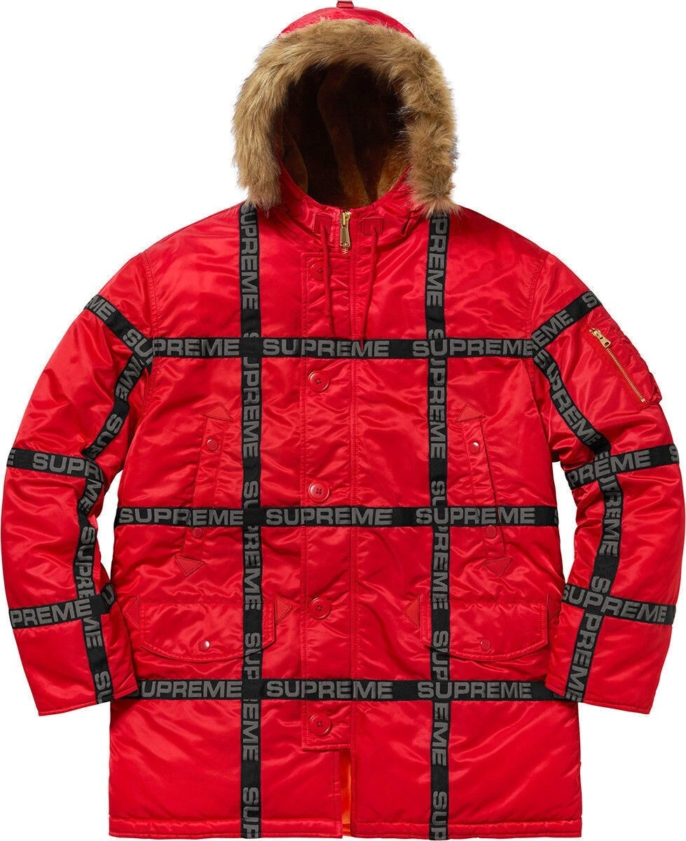 RUBAN LOGO SUPREME N 3B PARKA VESTE D'HIVER ROUGE Large NEUF AVEC ÉTIQUETTES
