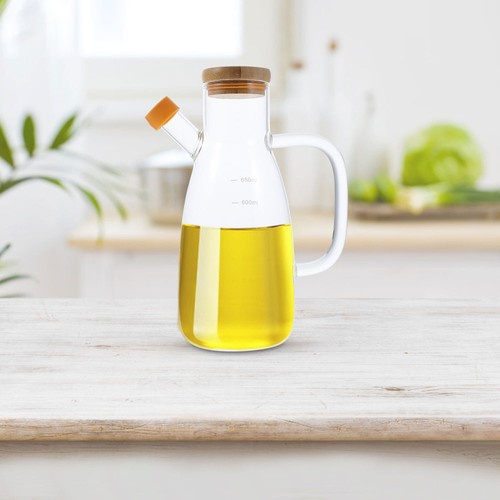 Bamboo Cap Oil Bottle Dispensing Glass Dressing Cooking Dispenser - Picture 2 of 12