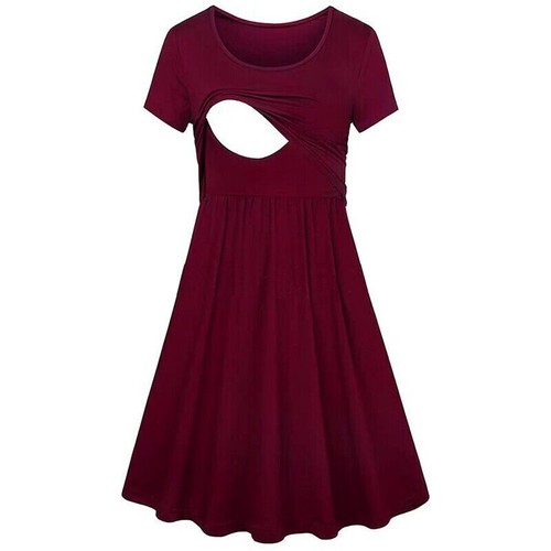 Maternity Women Pregnant Nursing Dress Loose Short Sleeve Breastfeeding Dress UK - Picture 26 of 35