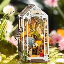 Rolife Holiday Garden DIY 3D Book Nook Kit Wooden Puzzle Bookshelf Decor LED