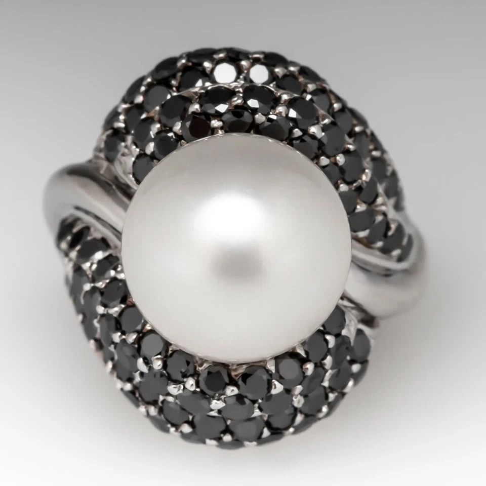 Anillo Cultivado Mar del Sur (13 mm) Perla y Ónix Negro Ocasión Cóctel Plata 925 Foto 2 de 4