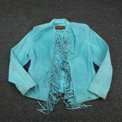 Vintage 3B West Jacket Womens Small Blue Suede Leather Western Hippy Ladies