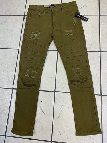 NWT Men's Nathan Denim Olive Green Moto 
