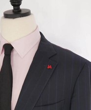 5,750 ISAIA - "COMFORT PROJECT" Navy Subtle Tonal Chalk Stripe Suit - 46R
