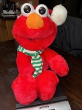 Sesame Street Christmas Elmo Plush 14 Tyco 1997 Striped Scarf Santa Hat EUC