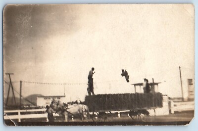 Montana MT Postcard RPPC Photo Montana Fair Carnival Acrobat Hay Jump c1910's