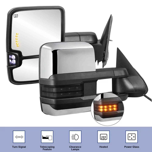 Pair Tow Mirrors For 07-13 GMC Sierra Chevy Silverado w/Led Signal Power Heated