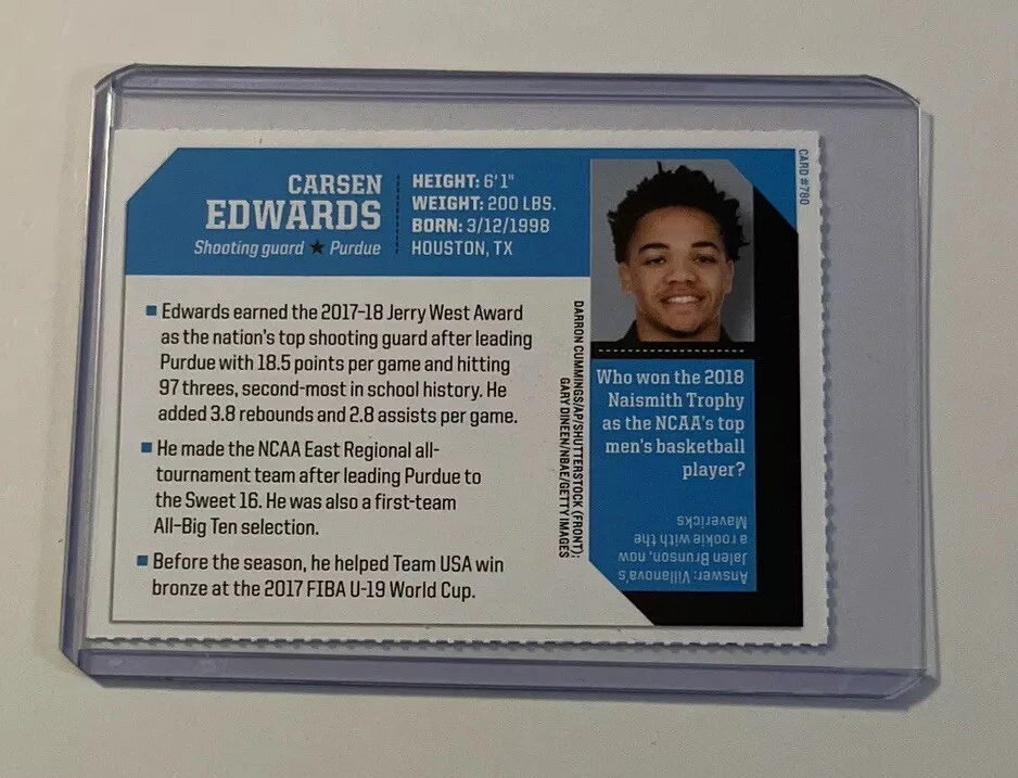 CARSEN EDWARDS Rookie 2018 Sports Illustrated for Kids Si basketball Purdue - Image 2 of 2