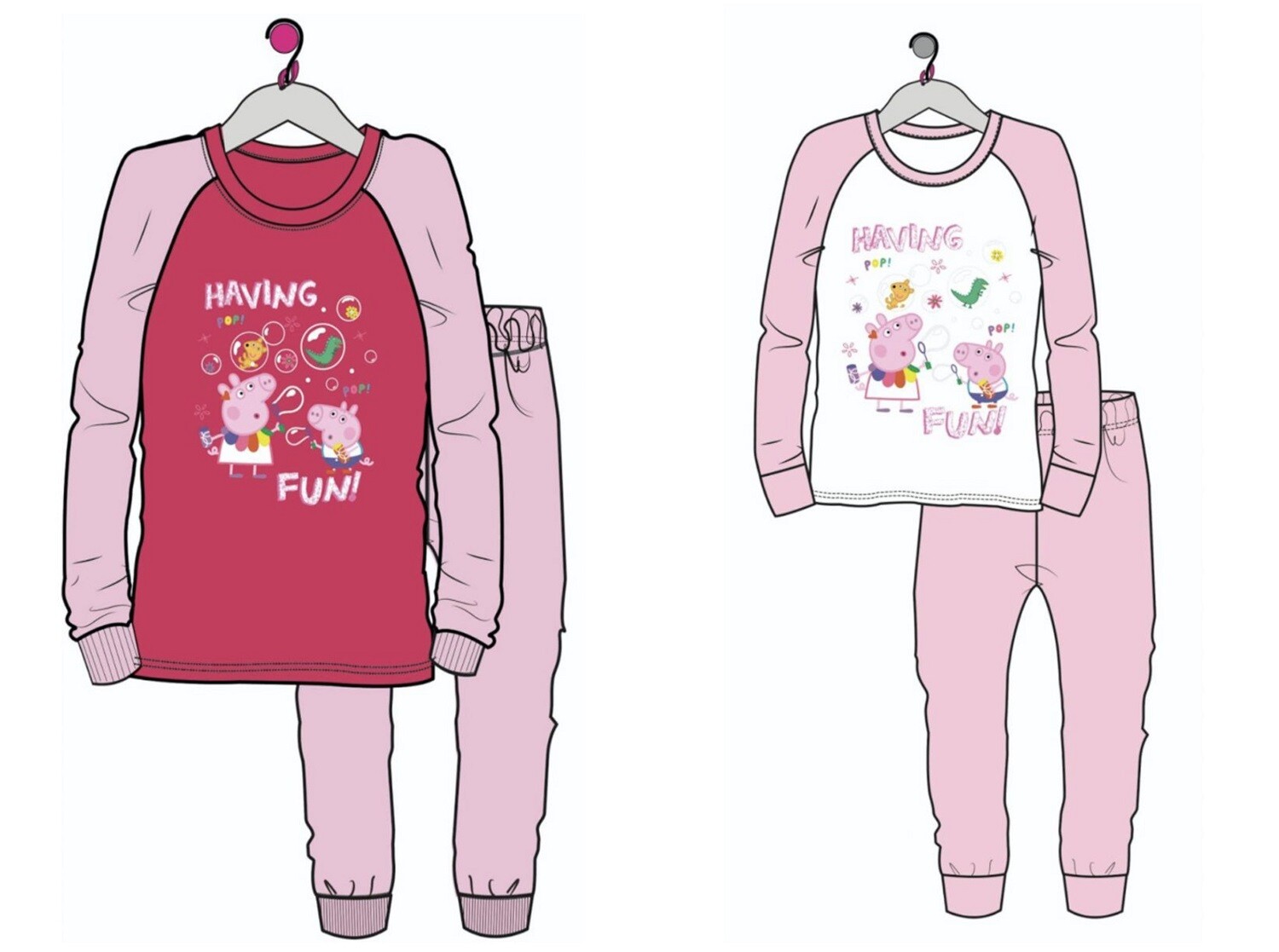 Girls Toddlers Official Peppa Pig White & Pink Having Fun Nightie Pyjamas Set