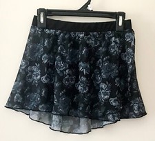 Mirella Floral Dance Ballet Black Wrap Pull On Elastic Waist Skirt Girls 12 - 14