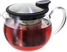 FORLIFE Bola Glass Teapot with Basket Infuser, 15-Ounce/444ml, Black Graphite