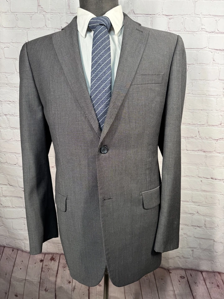 DKNY Hombres Gris Lana 2 Botones REG FIT Frente Plano 2 piezas Traje 40R Chaqueta 36x30 Pantalón Foto 2 de 4