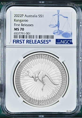 2022 P Australia Silver Kangaroo NGC MS 70 $1 1 oz Coin Blue FR Label PERFECT