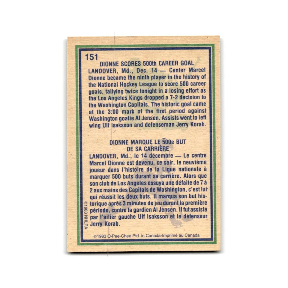 1983 O-Pee-Chee Marcel Dionne Los Angeles Kings #151 - Image 2 of 3