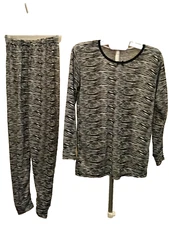 Seven Apparel 2-pc PJ set, Medium, Black/white long pants, long sleeves, stretch