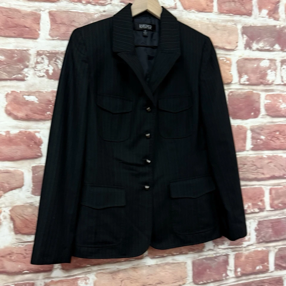 Chaqueta Kasper Mujer Talla 8 Negra Multicolor Rayas Informal Trabajo Blazer Foto 2 de 4