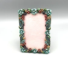 Vintage Metal Enamel Picture Frame Flowers Victorian Art Noveau Romantic