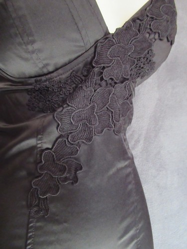 Sexy Black Satin Floral Embroidery Sleeveless Metal Zip Mini Club Party Dress 7 - Picture 9 of 12