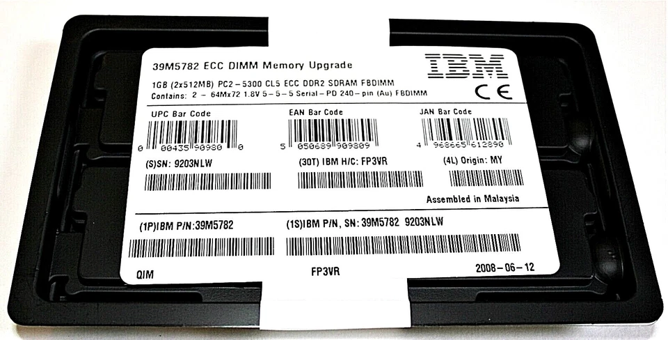 2 IBM 39M5782 ECC DIMM Memory Upgrade 1GB PC2 New NOS Sealed 6-12-2008  - Image 2 of 3