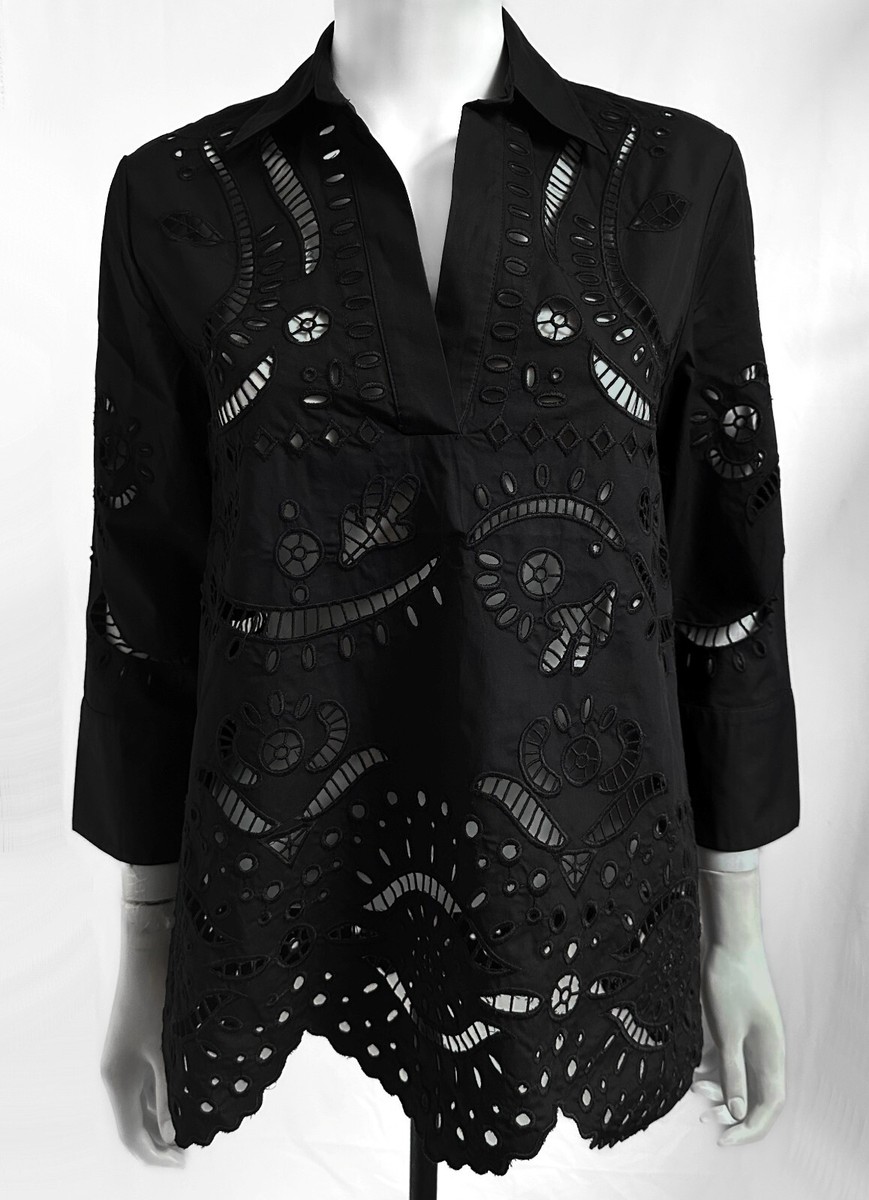 新品　EMBROIDERY APRON BLOUSE ブラック Ameri（アメリ）の「EMBROIDERY APRON BLOUSE（シャツ/ブラウス