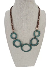 Versona Fashion Necklace Blue Bronze Metal Hammered Disc Ethnic Funky 16 inch