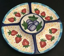CAPRIWARE STRAWBERRIES CHIP AND DIP PLATTER 15" HANDPAINTED SERVING DISH
