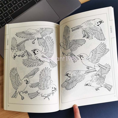 Hundred of Sparrows Drawing Sketch Line Draft Tattoo Design Flash Book Reference - Picture 2 of 9