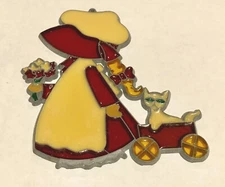 Beautiful Red Amish Girl Sun catcher Handcrafted Stained Glass Window Ornament