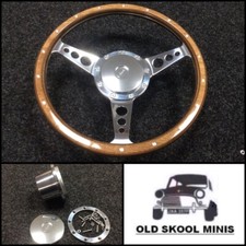 CLASSIC MINI 13" LIGHT WOODRIM SEMI DISH STEERING WHEEL & POLISHED ALLOY BOSS