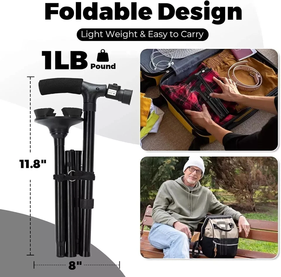 New Folding Walking Cane with LED Light, Adjustable Walking Stick with Carryin. - Image 4 of 4