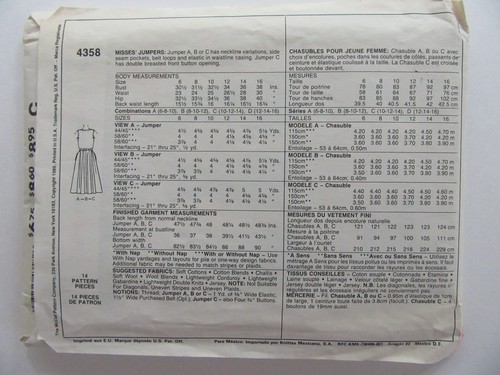 McCalls 4358 Misses Jumper Dress Uncut Ladies NOS Easy Petite-Able Pattern - Picture 3 of 10