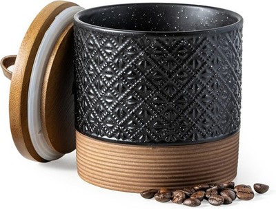 20oz Ceramic Storage Jars with Wooden Lid, Kitchen Canister for Coffee Tea Candy