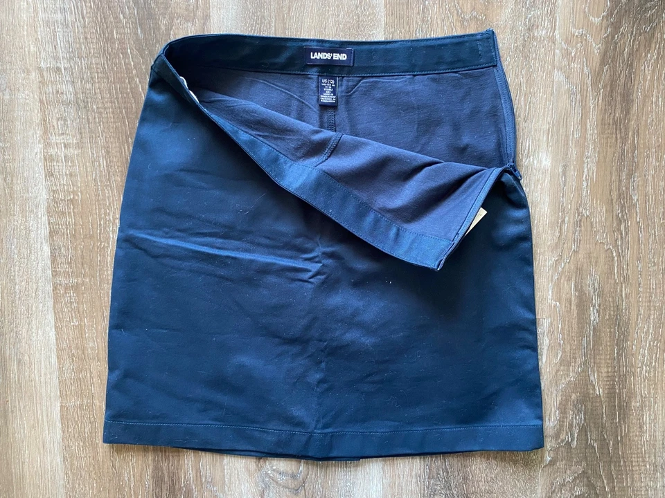 LANDS' END ~ 全新 ~ 女孩校服 Chino Skort ~ 女孩尺寸 12 ~ 海军蓝 ~ 全新带标签 — 第 4/4 张图片