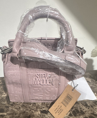 Steve Madden Pink Logo Small Satchel Top Handle Zip Silver Hardware, Strap