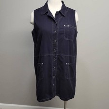 Womens Vintage 90s Shirt Dress Plus Size 16W Mini Black Denim Button Up Pockets