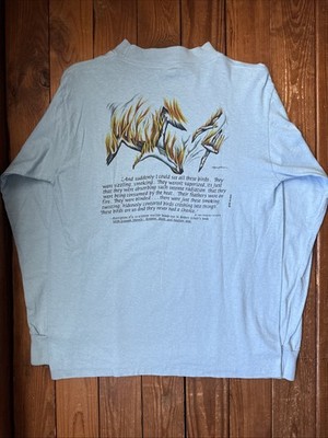 Vintage 80s 1983 Jim Morris Nuclear Testing Bird Environmental Blue Shirt Size L