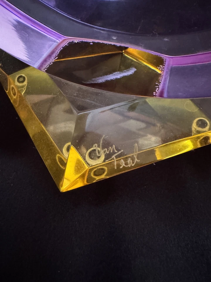 Vtg. Hivo Van Teal Signed Mid Century Lrg Perfume Bottle Lucite Sculpture Purple - Image 4 of 4