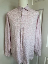 Saks Fifth Avenue 100% Linen Paisley Light Pink Long Sleeve Button Mean’s Sz L