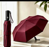 Unisex Compact Folding Umbrella - Black, No Pattern, Compact/Folding Style